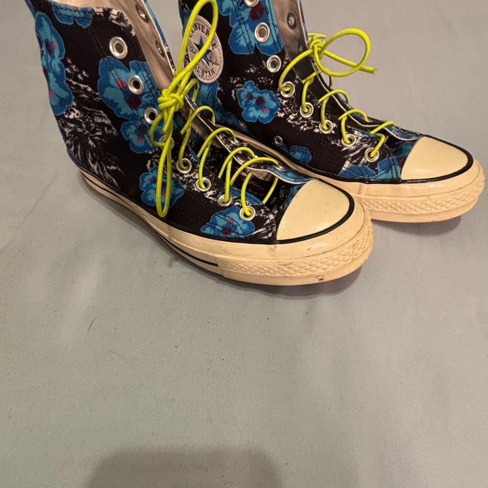 Converse Black and Blue High-Top Sneakers Floral Pattern *Women's size 9.5*